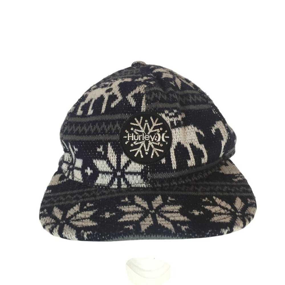 Hurley Womens Snapback Hat Black & White Snowflake Reindeer  Winter